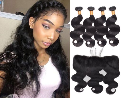 Brazilian Body Wave Hair 4 Bundles With Lace Frontal Virgin Human Hair