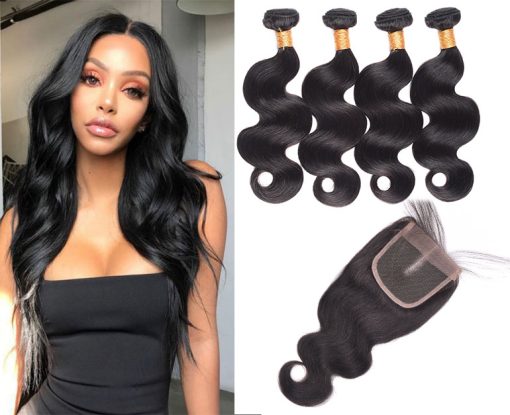 Brazilian Body Wave Hair 4 Bundles With Lace Closure