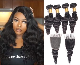 Brazilian Loose Wave Hair 4 Bundles Virgin Human Hair With Closure