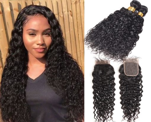 Brazilian Water Wave Hair Weave 4 Bundles With Lace Closure Deals