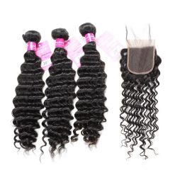 Deep Wave 3 Bundles Human Hair With lace Closure