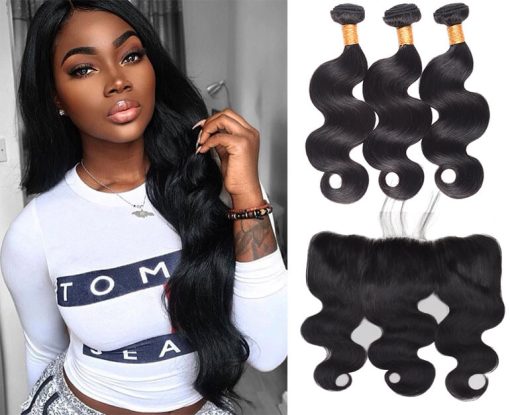 Peruvian Body Wave Hair 3 Bundles With Lace Frontal Virgin Human Hair