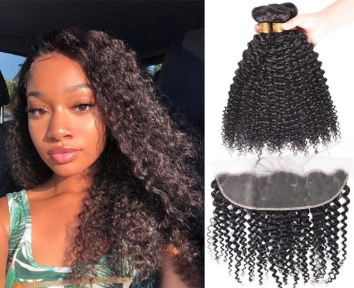 Peruvian Curly Wave Virgin Human Hair 3 Bundles With Frontal