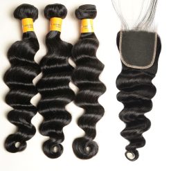 loose deep wave human hair bundles with lace closure
