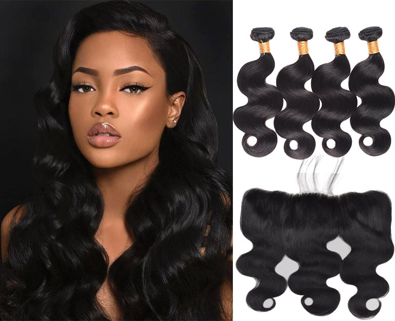 4 human hair bundles with frontal