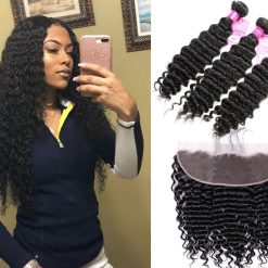 Indian Deep Wave Hair 3 Bundles With Lace Front