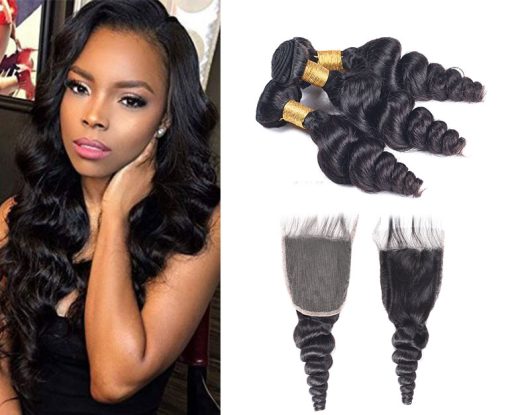 Indian Loose Wave Hair 3 Bundles Virgin Human Hair With Closure