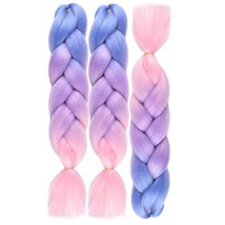 Jumbo Braiding Hair Ombre Colorful Synthetic Braiding Hair Extensions 24inch High Temperature Fiber Ombre Twist Crochet Yaki Braids Hair(3Packs,Blue-Purple-Pink) 10 Kanekalon Jumbo Braiding Hair Ombre Colorful Blue-Purple-Pink