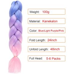 Jumbo Braiding Hair Ombre Colorful Synthetic Braiding Hair Extensions 24inch High Temperature Fiber Ombre Twist Crochet Yaki Braids Hair(3Packs,Blue-Purple-Pink) 11 Kanekalon Jumbo Braiding Hair Ombre Colorful Blue Purple Pink 7