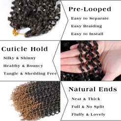 Ms Aloe 6Packs Passion Twist Hair Blonde Ombre Water Wave Crochet Hair 18inch Pre-Looped Long Bohemian Curly Synthetic Braiding Hair Extensions 22Strands/Pack(1B/27#,480g/Lot) 9 Passion Twist Hair Blonde Ombre Water Wave Crochet Hair