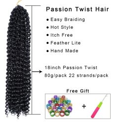 Ms Aloe 6Packs Passion Twist Hair 18inch Black Water Wave Crochet Hair Pre-Looped Long Bohemian Curly Synthetic Braiding Hair Extensions 22Strands/Pack(1B#,480g/Lot) 8 Passion Twist Hair 18inch Black Water Wave Crochet Hair