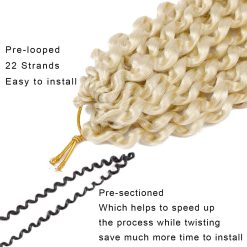 Ms Aloe 6Packs Passion Twist Hair Blonde Water Wave Crochet Braids Hair 18inch Pre-Looped Soft Long Bohemian Curly Passion Twist Braiding Hair Extensions 22Strands/Pack(613#,480g/Lot) 11 Passion Twist Hair Blonde Water Wave