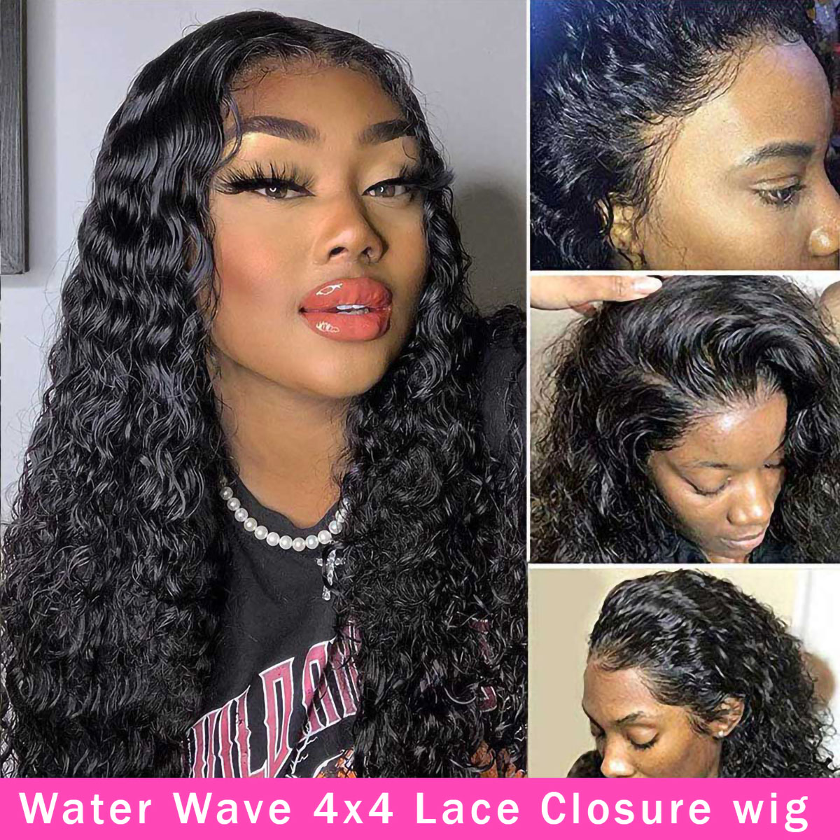 Glueless Water Wave Lace Closure Wig Human Hair Brazilian Virgin Hair Water Wave 4x4 Lace Closure Wig With Baby Hair 7 Water Wave 4x4 Lace Closure Wig