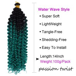 5Pack Marlybob Water Wave Crochet Curly Hair 100g/pack Jerry Curly Crochet Braids Ombre Green Kinky Curly Synthetic Twist Braiding Hair for Black Women(1B/Green) 8 Synthetic Twist Braiding 1b Green