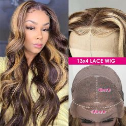 Honey Blonde Lace Front Wigs 4/27 Ombre Highlight Body Wave Wig HD Lace Front Human Hair Wigs Free Part 7 Honey Blonde Lace Front Wigs