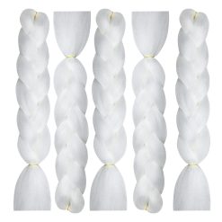 White Braiding Hair Extensions Shining Braiding Hair Braids Hair Synthetic Jumbo Braiding Hair Glow in the Dark Braids(White ,5pack) 10 White Braiding Hair