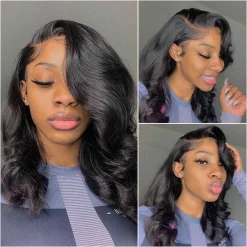 Body Wave HD Lace Frontal Wig Short Wavy Glueless Wig Pre-bleached Knots 180% Density Pre-plucked Hairline 19 Body Wave HD Lace Frontal Wig 1