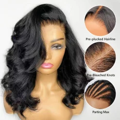 Body Wave HD Lace Frontal Wig Short Wavy Glueless Wig Pre-bleached Knots 180% Density Pre-plucked Hairline 13 Body Wave HD Lace Frontal Wig 1