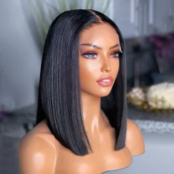 Glueless Straight Short Bob Wigs Brazilian Clear Lace 180% Density Hd Closure Wig Human Hair 12 Glueless Straight Short Bob Wigs