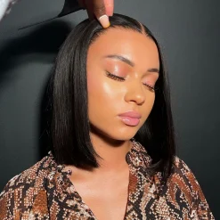 Glueless Straight Short Bob Wigs Brazilian Clear Lace 180% Density Hd Closure Wig Human Hair 17 Glueless Straight Short Bob Wigs