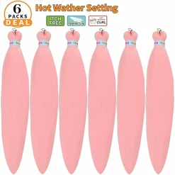 Pre Stretched Braiding Hair Pink Braiding Hair 6 Pack Knoteless Braids Hair Colored Pre stretched Braiding Hair 26inch(Peach Pink) 11 Braiding Hair Pink 5