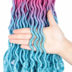 Ms Aloe Curly Faux Locs Crochet Hair 5Pack (120 Strands) Pink Lake Blue Ombre Wavy Faux Locs with Curly Ends Pre Looped Goddess Locs Crochet Hair for Black Women (20inch,Pink/Lake Blue) 10 Curly Faux Locs hair