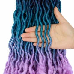 Ombre Faux Locs Crochet Hair 20inch 5Pack(120Strands)Ombre Goddess Locs Crochet Hair Pre Looped Crochet Faux Locs With Curly Ends Faxu Locs Crochet Hair for Black Women(Purple/Lake Blue/Light Purple) 9 Ombre Faux Locs Crochet Hair 6