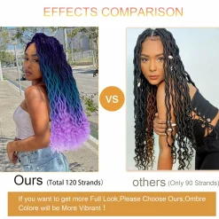 Ombre Faux Locs Crochet Hair 20inch 5Pack(120Strands)Ombre Goddess Locs Crochet Hair Pre Looped Crochet Faux Locs With Curly Ends Faxu Locs Crochet Hair for Black Women(Purple/Lake Blue/Light Purple) 11 Ombre Faux Locs Crochet Hair 6