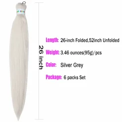 Silver Grey Braiding Hair Pre Stretched Braiding Hair 26inch Long Colored Pre Stretched Braiding Hair for Black Women (Silver Grey,6pack) 8 Silver Grey Braiding Hair